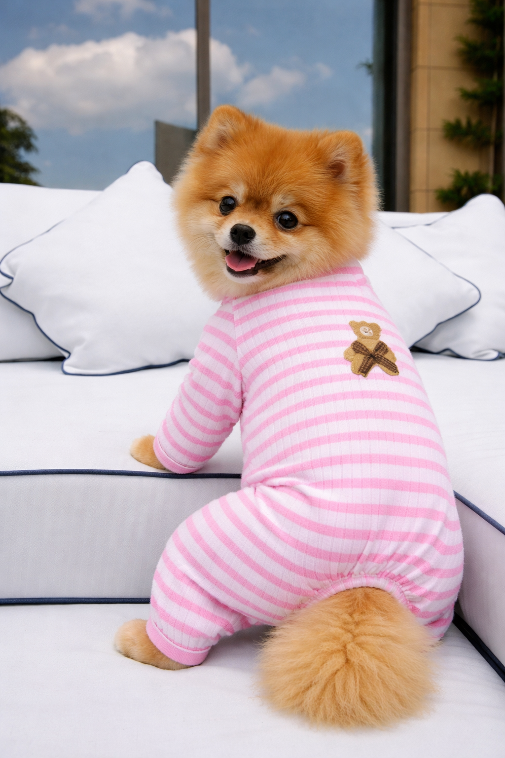 Pink  Teddy Stripe Pet Pajamas